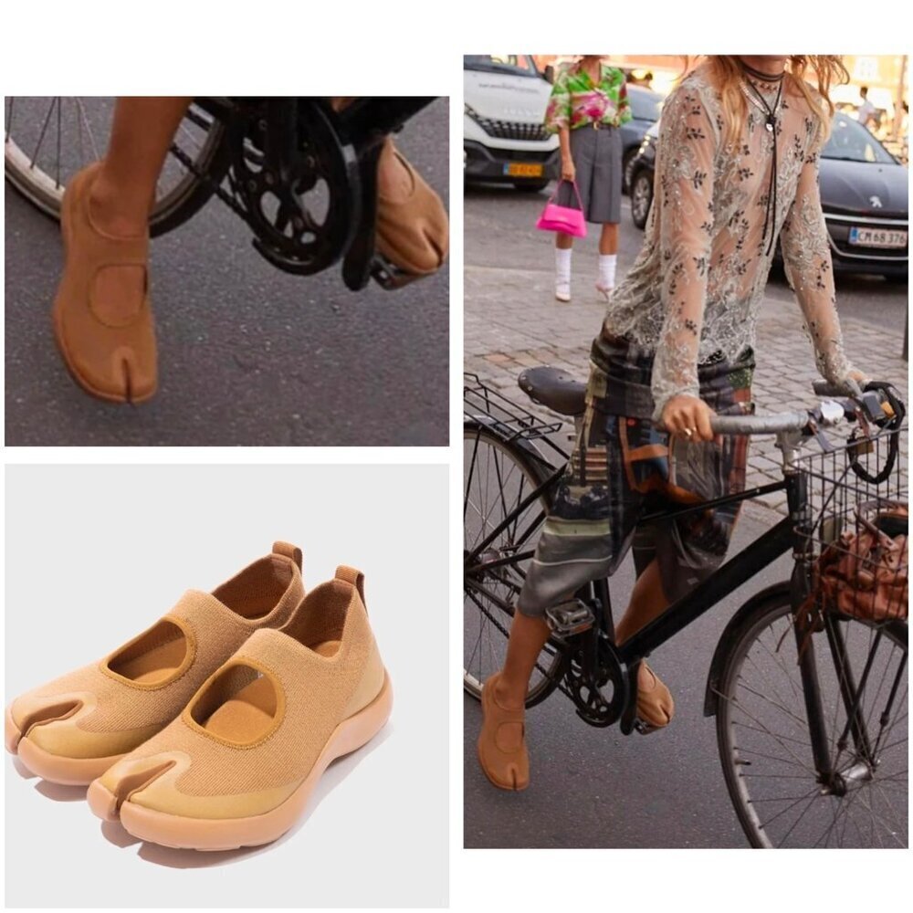 Tabi Split Toe Slip On Shoes Unisex Beige Stretch Comfort US M10 W12 EU 44